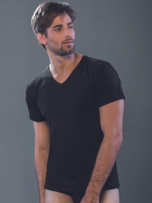 ART. 120 MAGLIA UOMO MEZZA MANICA SCOLLO A “V” IN JERSEY DI COTONE - MORETTA