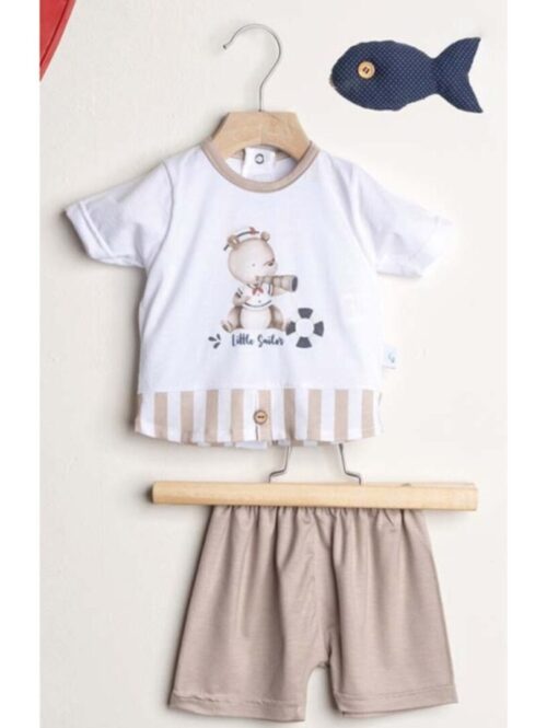 Completo due pezzi corto in jersey di cotone per neonato motivo orsetto – GARY