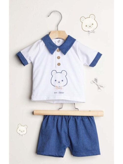Completo due pezzi corto in jersey di cotone per neonato motivo orsetto – GARY